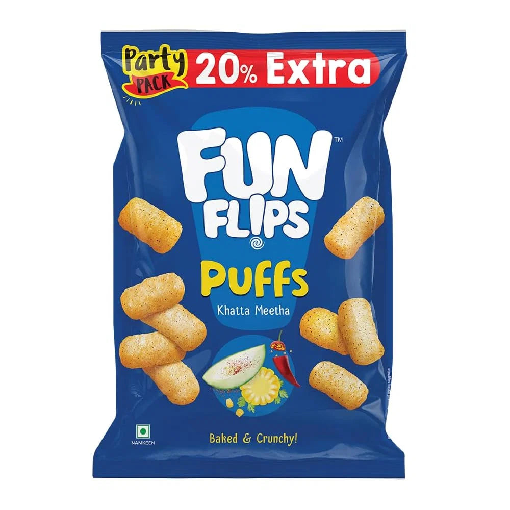 Funflips Khatta Meeta Puffs - India (65g x 60) - ON