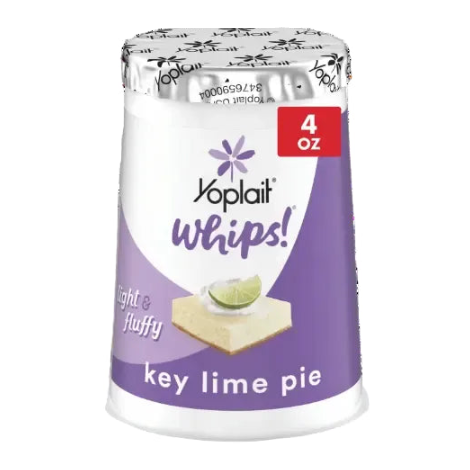 Yoplait Whips! key lime pie yogurt container on a white background